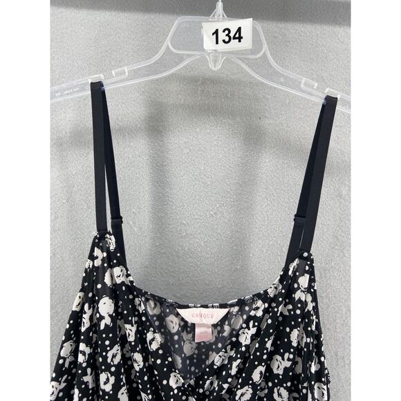 Cacique Gown Lingerie Women’s Sz 26/28 Plus Black White Floral Bow Faux Wrap - Picture 12 of 12